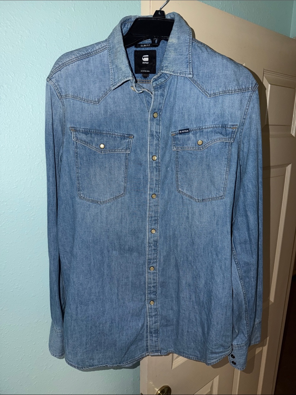 G-Star Men’s Denim Button-Down Shirt in Light Blue